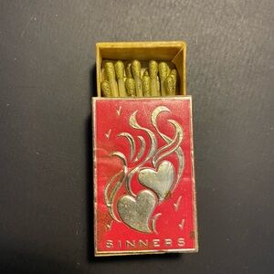 Vintage Saints & Sinners Wooden Wax Matchbox Rosenfeld Made In Italy “SINNERS”